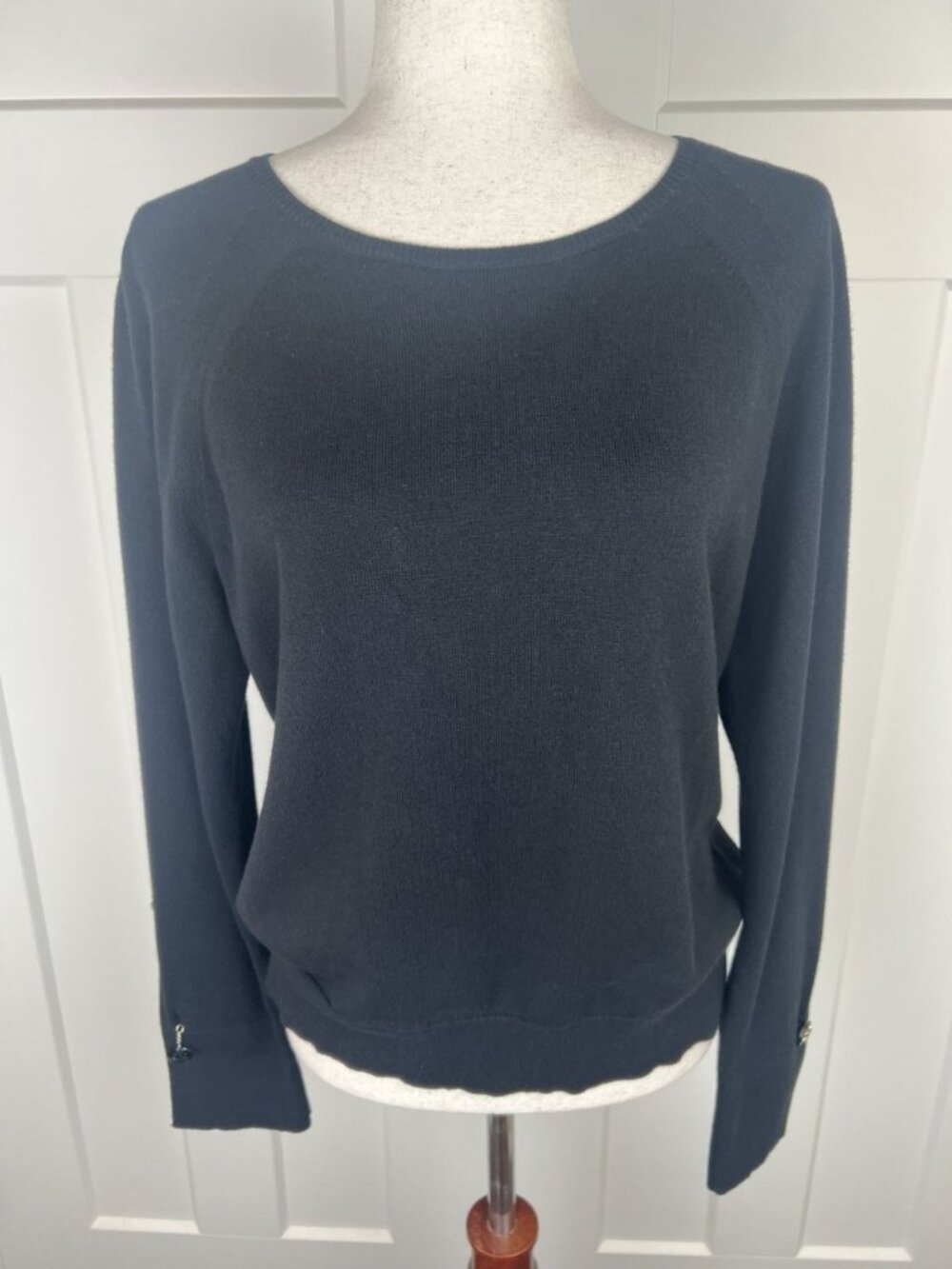 Carlisle Collection Sweater Women's M Black Cotton Silk French Cuff Buttons